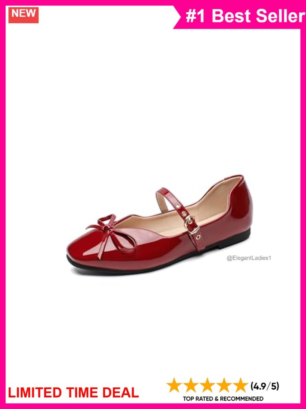 Women's Square Toe Mary Jane Ballet Flats Faux Leather Buckle Strap Slip On